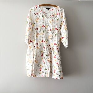 Saks Fifth Avenue 100% Linen Floral‎ Mini Shift Dress S